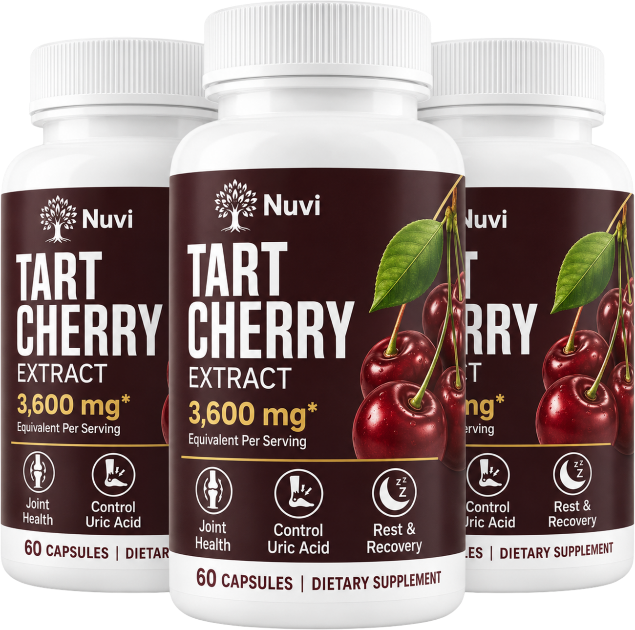A 3-pack bundle of Nuvi Tart Cherry supplements
